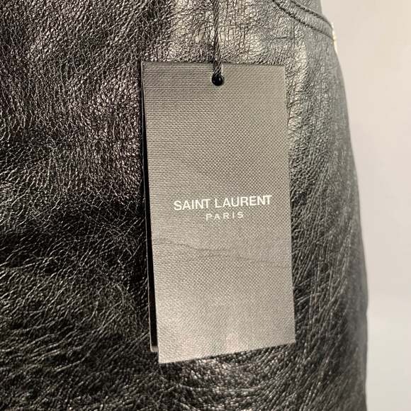 SAINT LAURENT Black Calfskin Leather Mini Skirt - Picture 2 of 7
